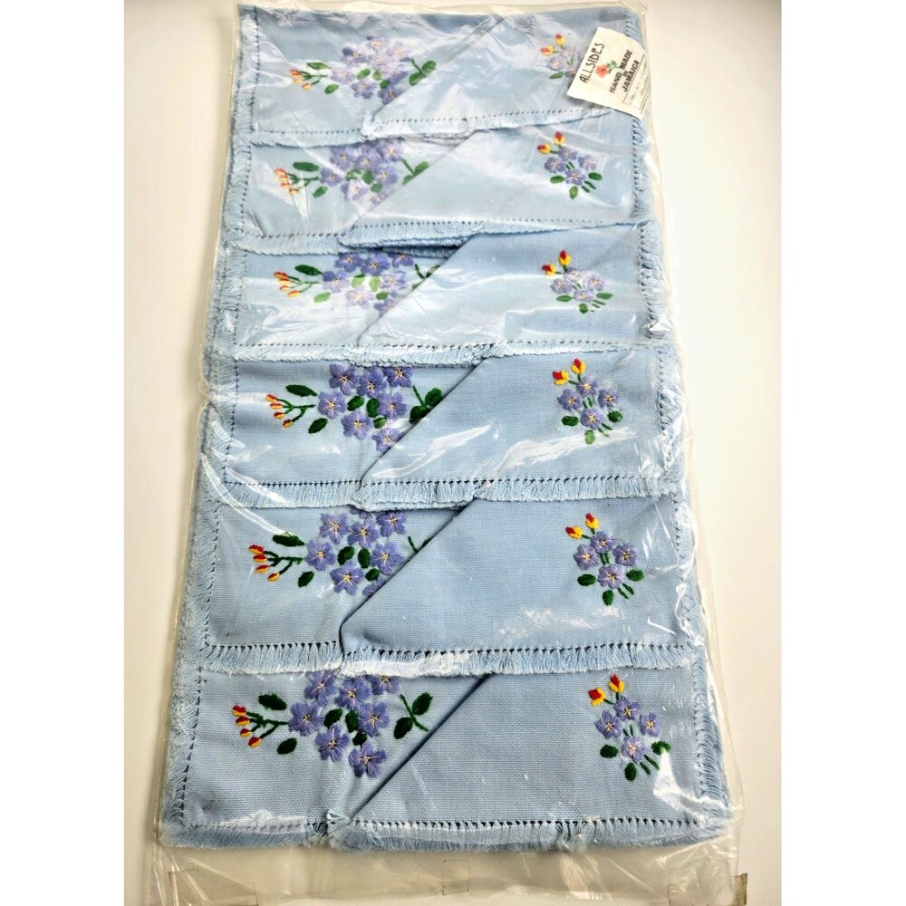 Vintage Allsides Jamaica Hand Embroidered Cotton Cocktail Napkins Set of 6 NIP